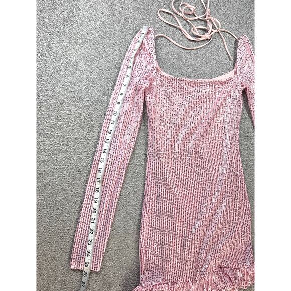 Lucy in the Sky Sequin Dress Long Sleeve Mini Hoco Wedding Guest Pink Size XS - Picture 5 of 9